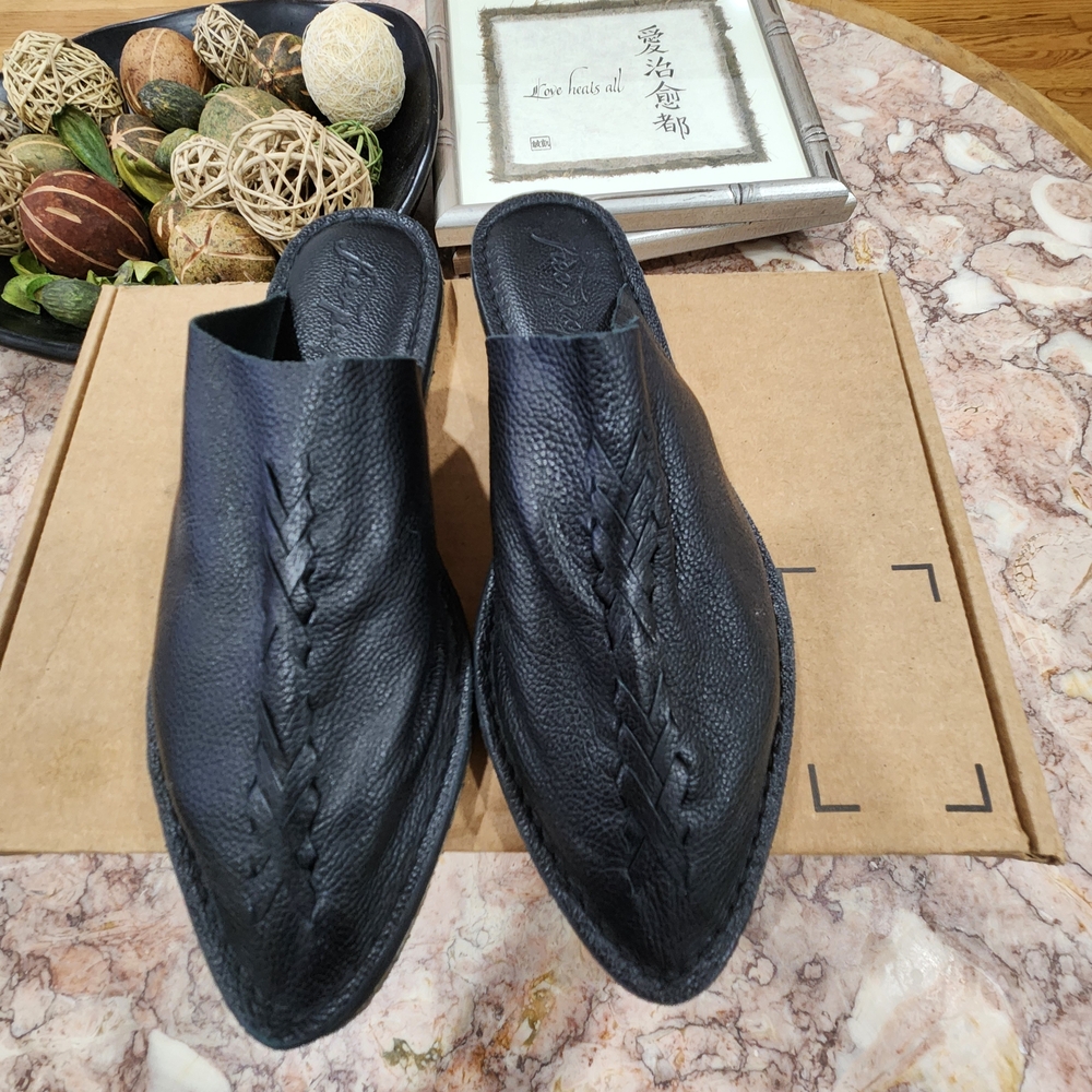 Free People Black Leather Mules